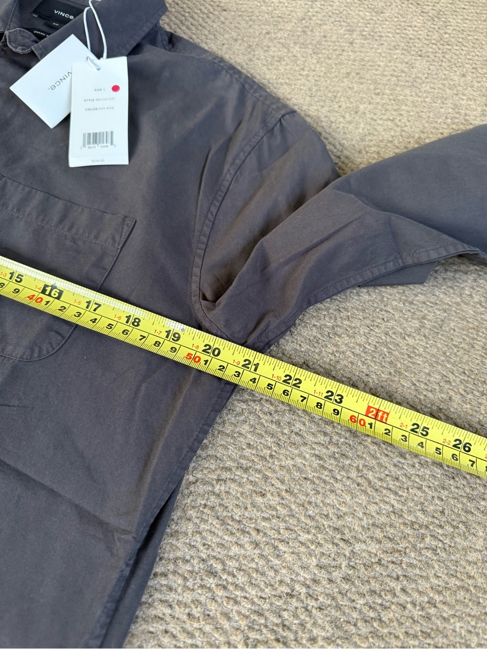 VINCE Garment Dye Men’s Classic Fit Button Front Shirt Grey Size S NWT $245.00 - Picture 6 of 7